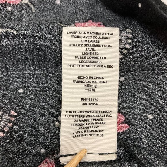 Free People Teagan Mini Dress Size 8 Black Floral Long Sleeve Keyholes Pleated - Picture 10 of 11